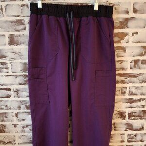 Scrubstar Womens Medium Scrub Pants Purple Black Drawstring Nursing